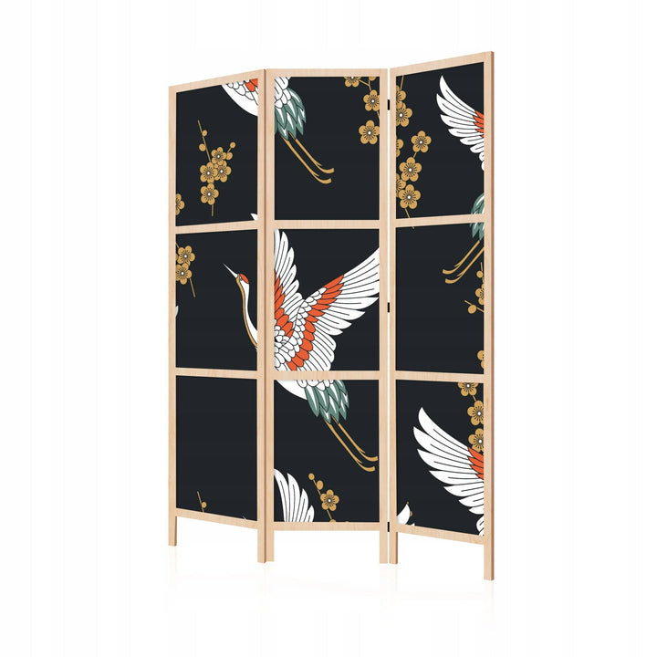 Dekoratīvs japāņu aizslietnis, vienpusējs 135x172, Dzērves uz melna fona L-ART