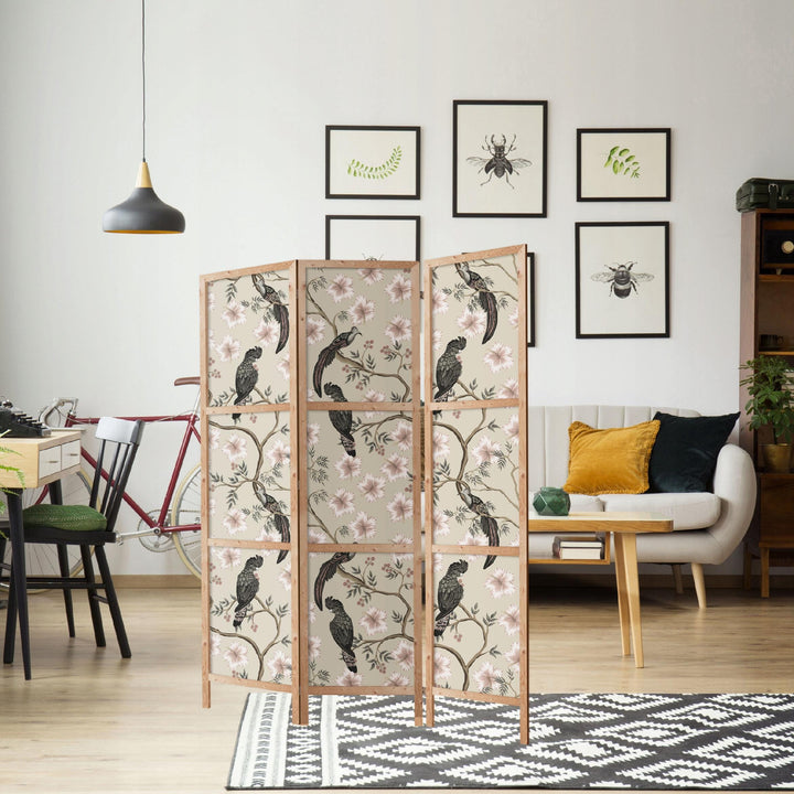 Dekoratīvs japāņu aizslietnis, vienpusējs 135x172, Eksotiskie putni un rozā ziedi L-ART