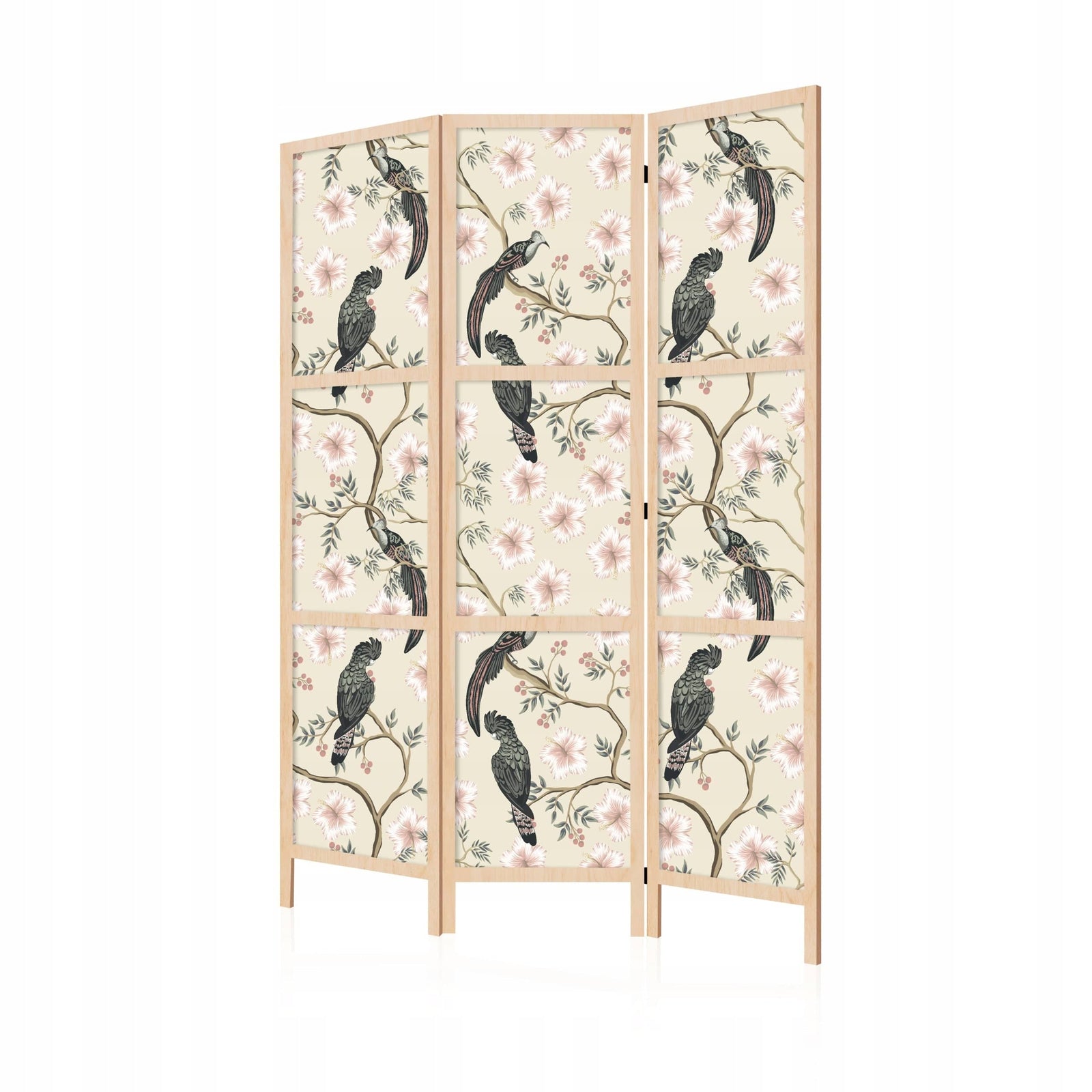Dekoratīvs japāņu aizslietnis, vienpusējs 135x172, Eksotiskie putni un rozā ziedi L-ART