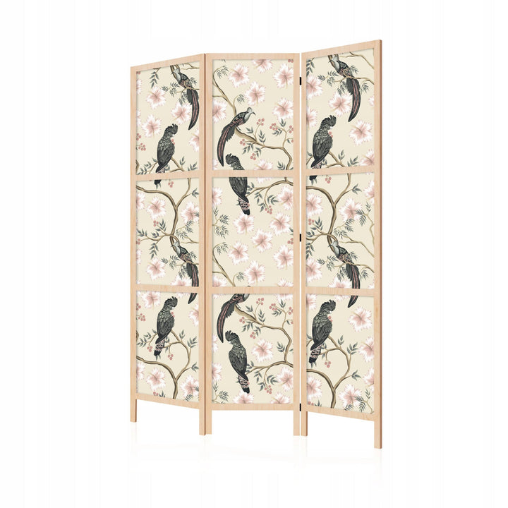 Dekoratīvs japāņu aizslietnis, vienpusējs 135x172, Eksotiskie putni un rozā ziedi L-ART
