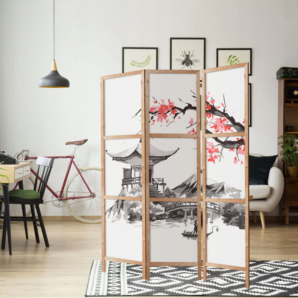 Dekoratīvs japāņu aizslietnis, vienpusējs 135x172, Japānas ainava ar sakurām L-ART