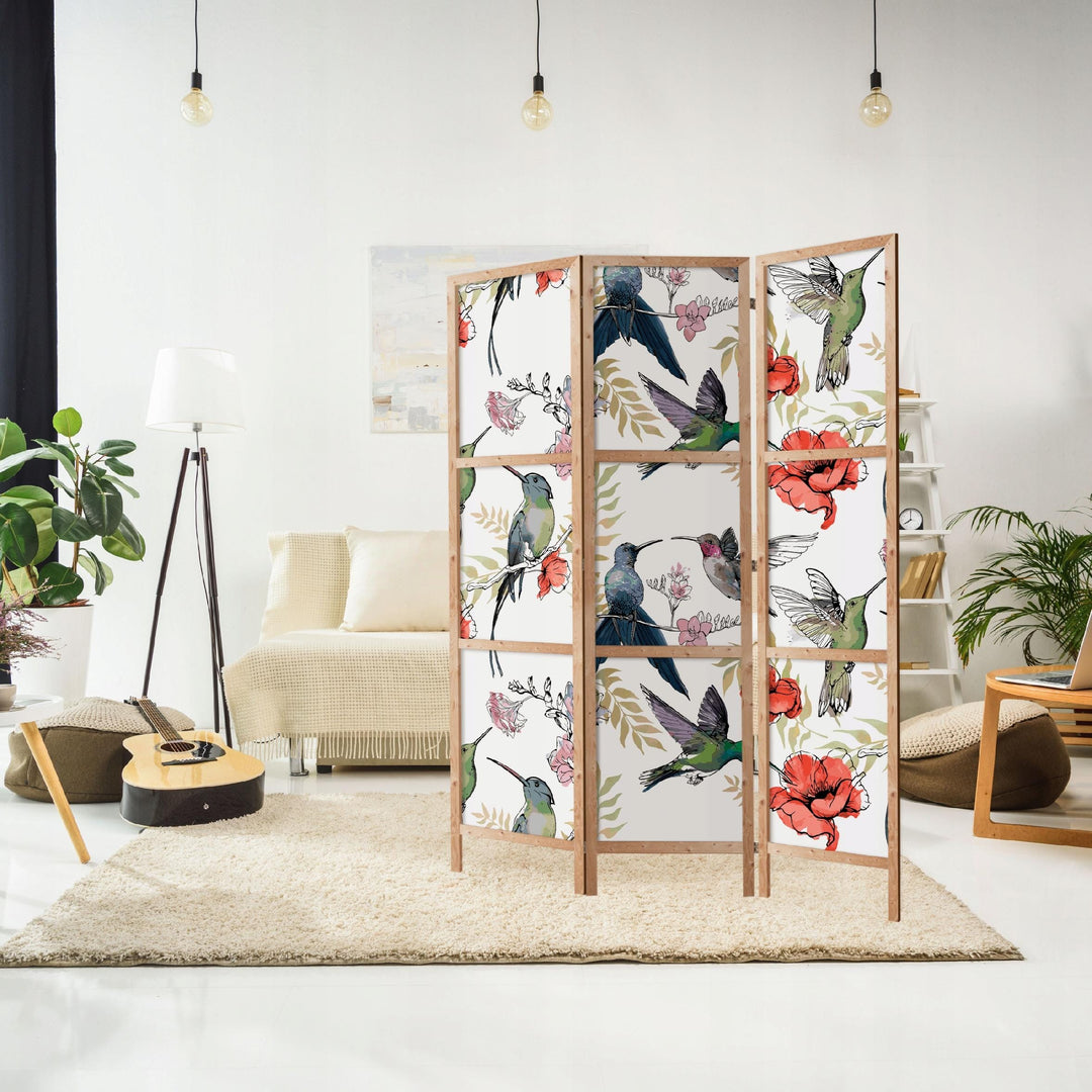 Dekoratīvs japāņu aizslietnis, vienpusējs 135x172, Kolibri un magones L-ART