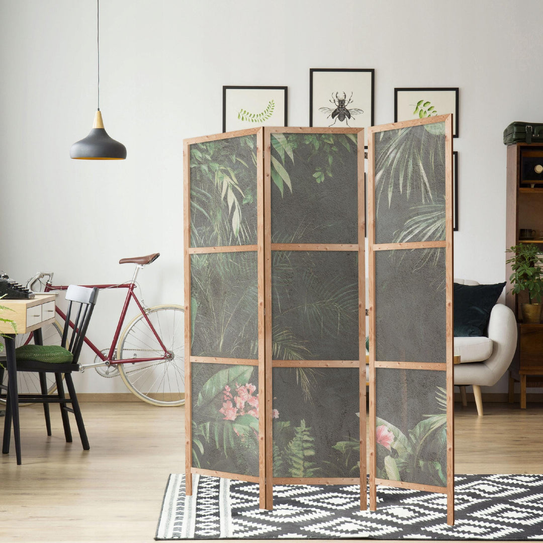 Dekoratīvs japāņu aizslietnis, vienpusējs 135x172, Tumšs aizslietnis ar tropu lapām un rozā ziediem L-ART