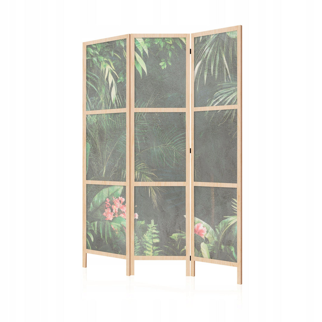 Dekoratīvs japāņu aizslietnis, vienpusējs 135x172, Tumšs aizslietnis ar tropu lapām un rozā ziediem L-ART