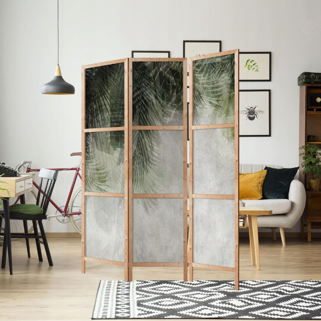 Dekoratīvs japāņu aizslietnis, vienpusējs 135x172, Zaļas palmu lapas uz gaiša fona L-ART