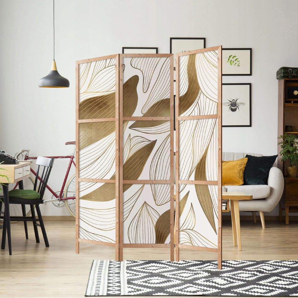 Elegants telpas dalītājs ar stilizētām zelta lapām L-ART