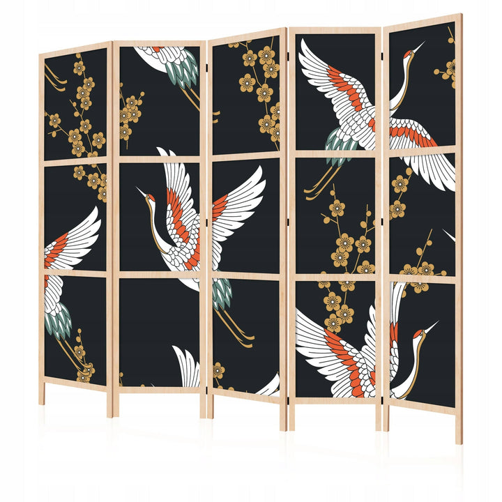 Dekoratīvs japāņu aizslietnis, vienpusējs 225x172, Dzērves uz melna fona L-ART