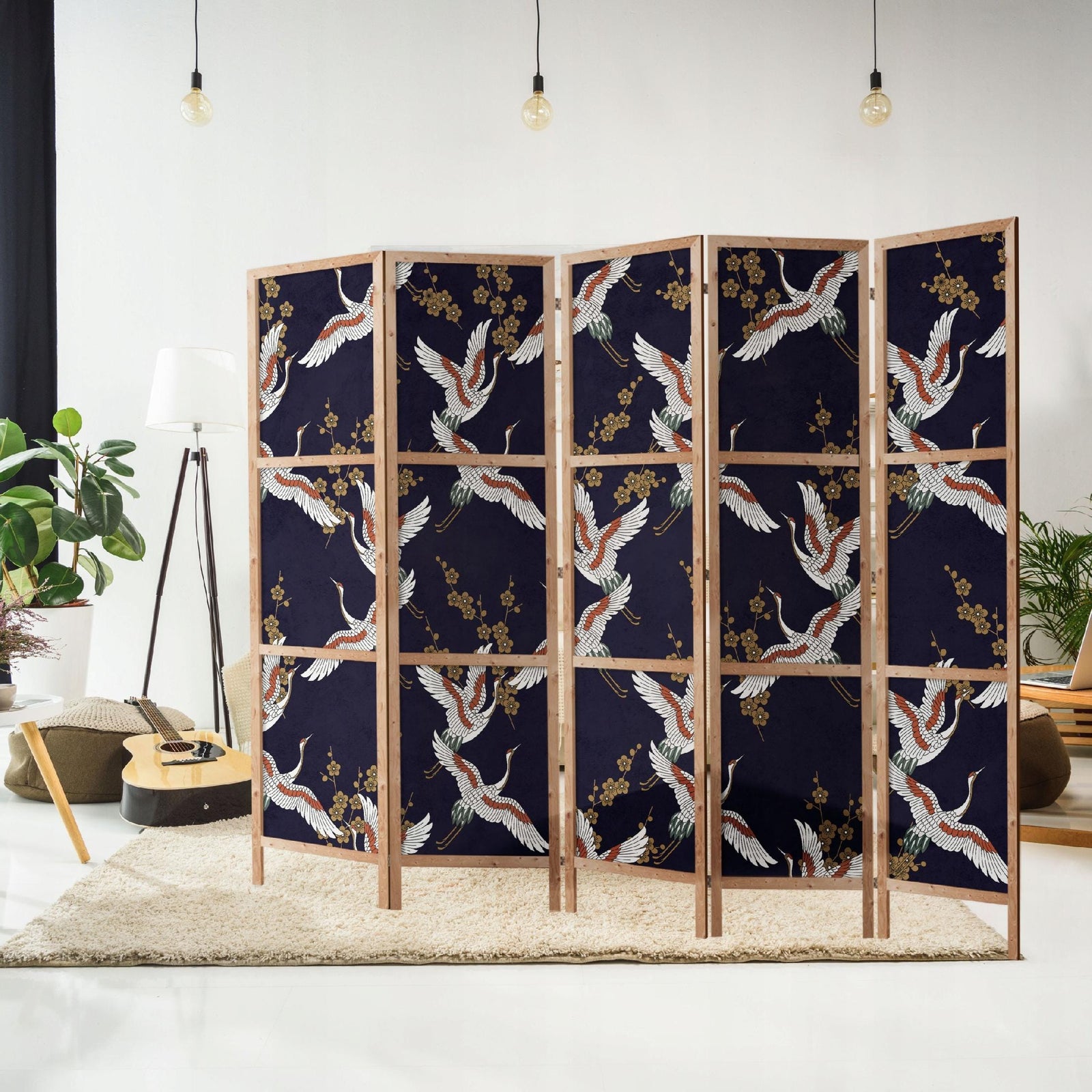 Dekoratīvs japāņu aizslietnis, vienpusējs 225x172, Dzērves uz tumši zila fon L-ART