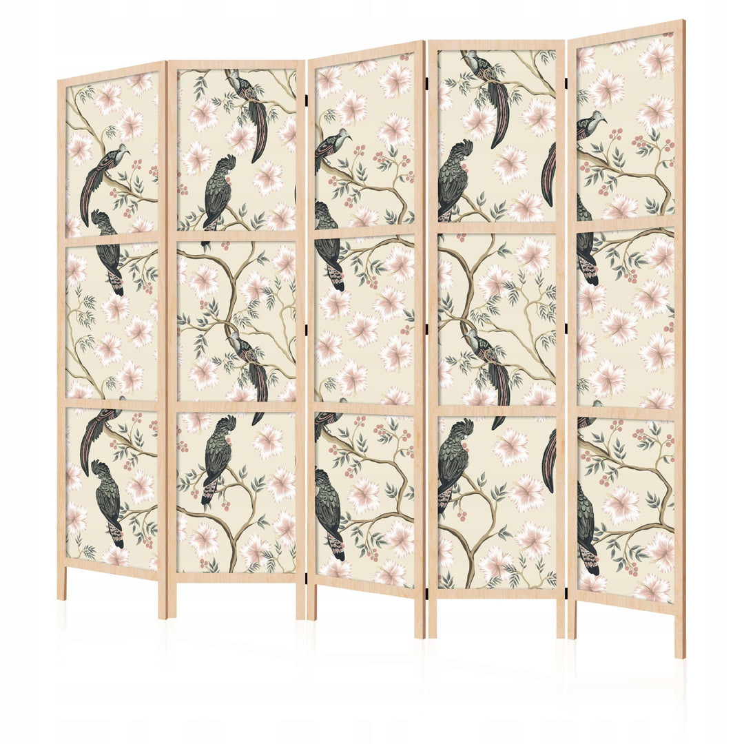 Dekoratīvs japāņu aizslietnis, vienpusējs 225x172, Eksotiskie putni un rozā ziedi L-ART
