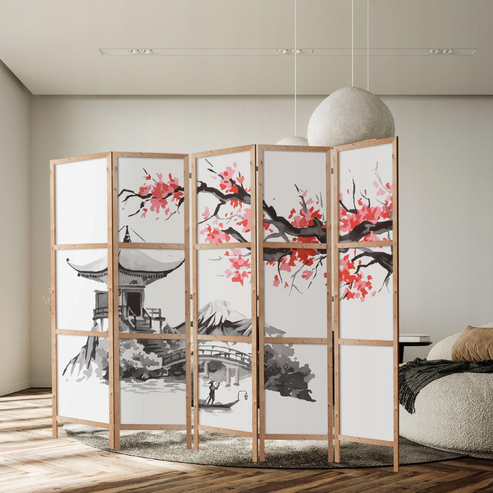 Dekoratīvs japāņu aizslietnis, vienpusējs 225x172, Japānas ainava ar sakurām L-ART