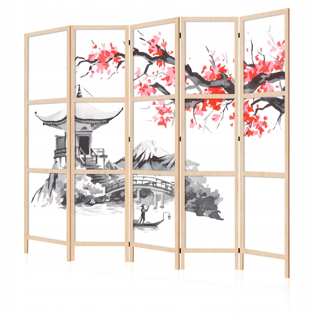 Dekoratīvs japāņu aizslietnis, vienpusējs 225x172, Japānas ainava ar sakurām L-ART