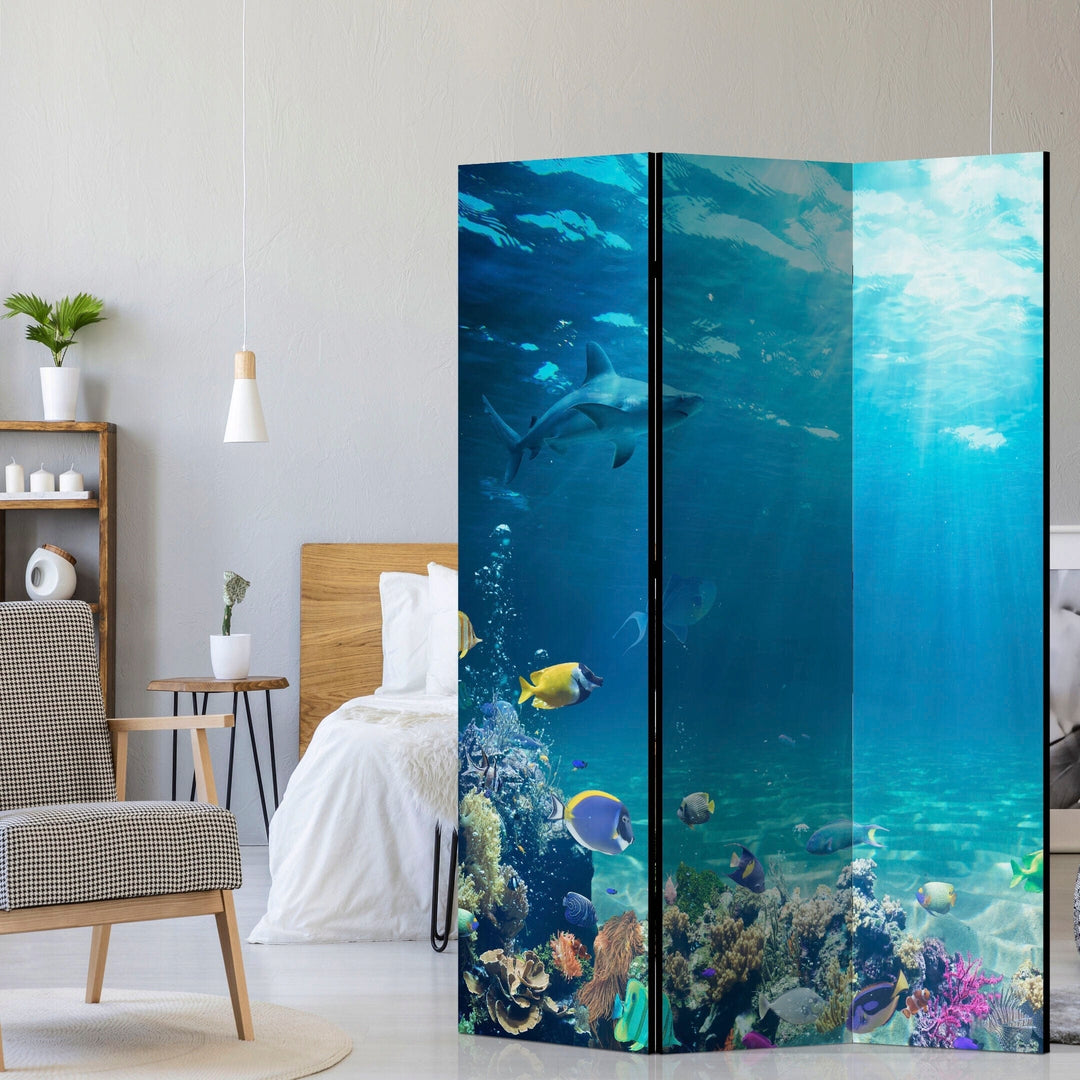 Dekoratīvs vienpusējs aizslietnis, 135x172, Zemūdens pasaule, Tropiskie zivtiņi un haizivs L-ART
