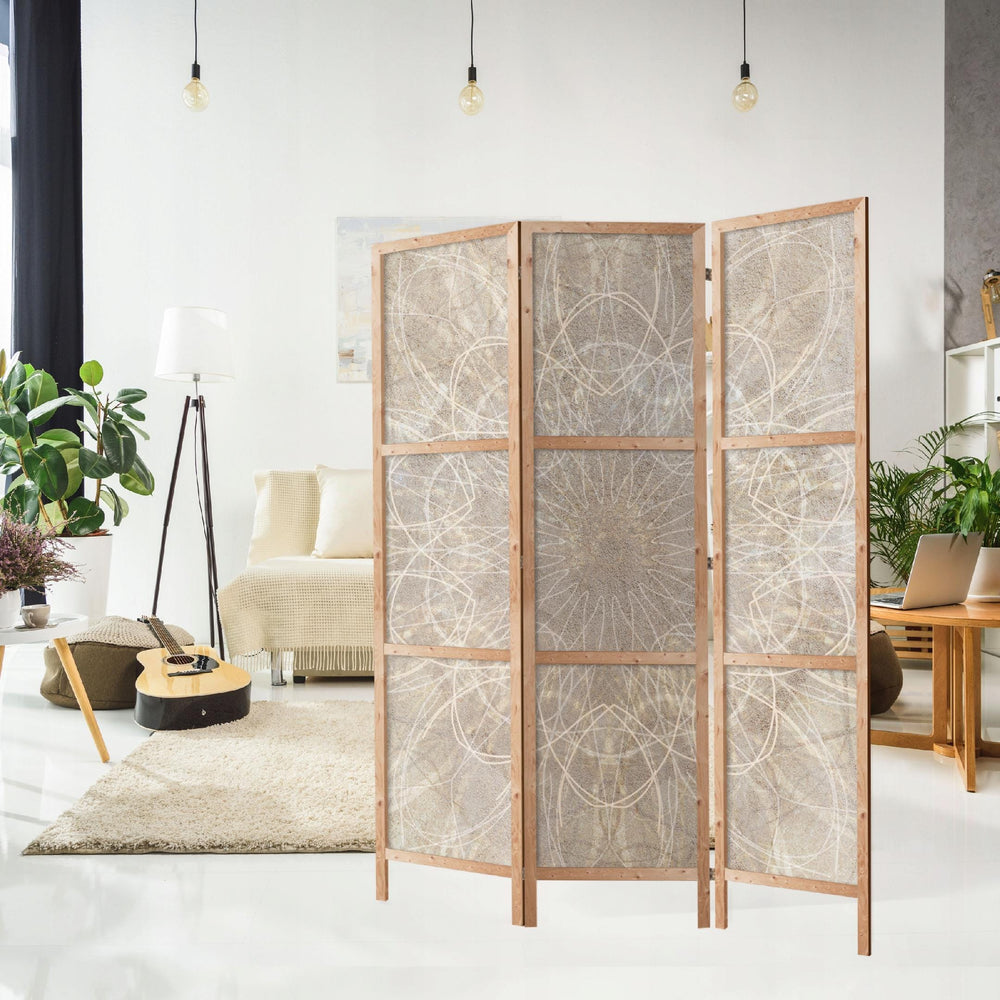 Dekoratīvs vienpusējs japāņu aizslietnis 135x172, Ģeometriskais mandalas raksts siltos toņos L-ART