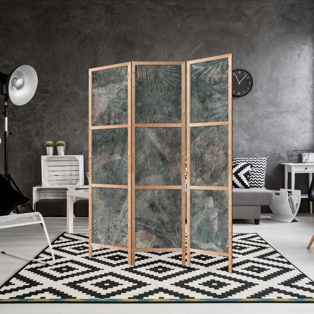 Dekoratīvs vienpusējs japāņu aizslietnis 135x172, Palmu lapas uz tumša zilganzaļa fona L-ART