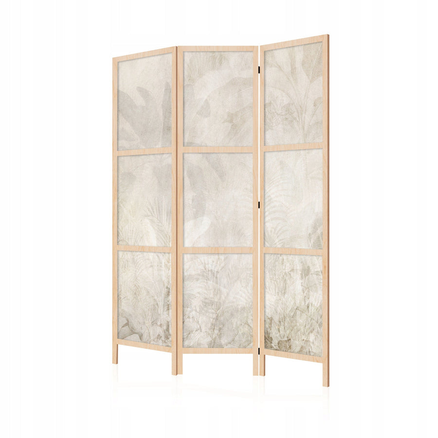 Minimālistisks aizslietnis ar tropu augu skicēm – bēšs/pelēks, 135x172 L-ART