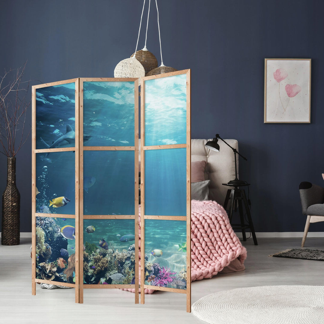 Dekoratīvs vienpusējs japāņu aizslietnis 135x172m, Zemūdens pasaule (Zilā krāsā) L-ART