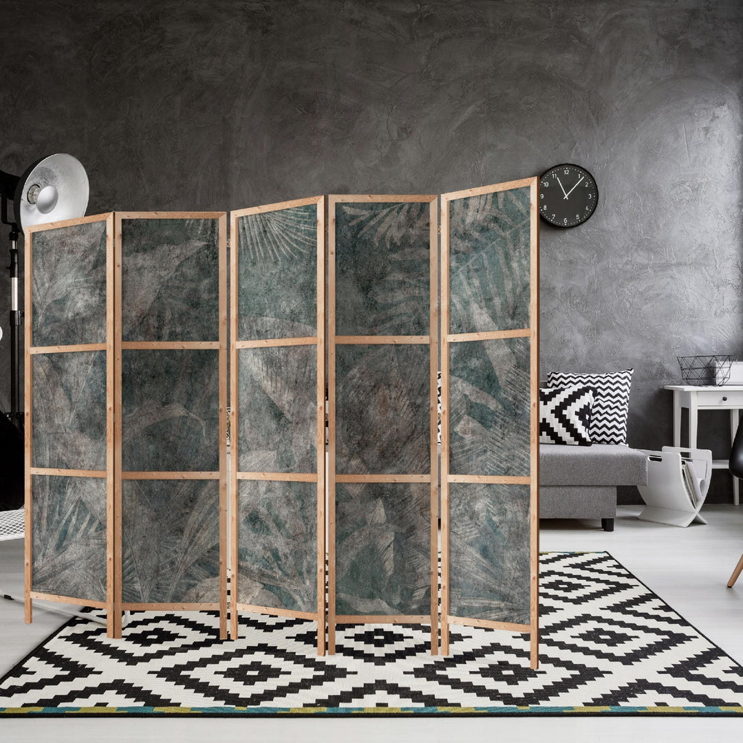 Dekoratīvs vienpusējs japāņu aizslietnis 225x172, Palmu lapas uz tumša zilganzaļa fona L-ART