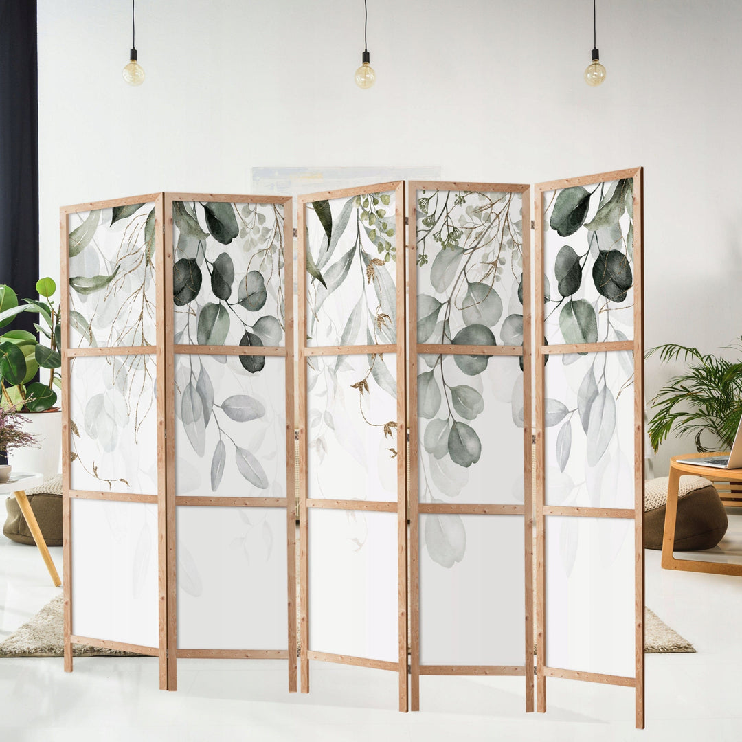 Dekoratīvs vienpusējs japāņu aizslietnis, 225x172, Zaļas lapas uz balta fona L-ART