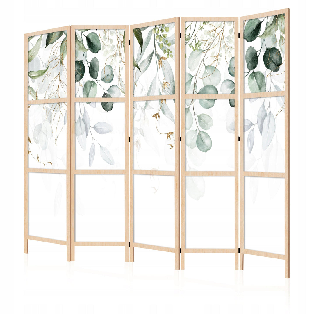 Dekoratīvs vienpusējs japāņu aizslietnis, 225x172, Zaļas lapas uz balta fona L-ART