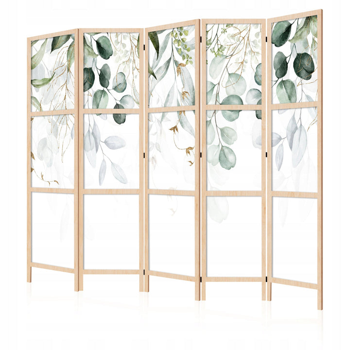 Dekoratīvs vienpusējs japāņu aizslietnis, 225x172, Zaļas lapas uz balta fona L-ART