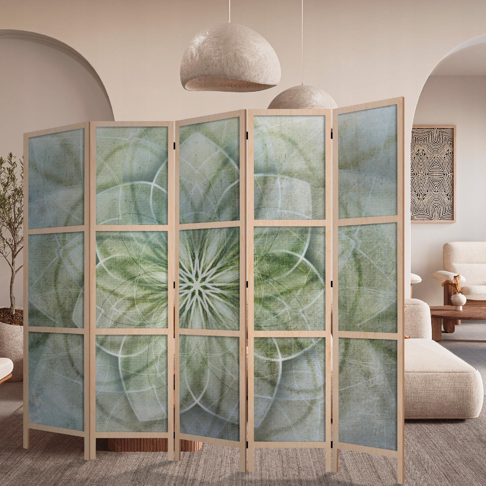 Aizslietnis "Zaļā Harmonija" ar Abstraktu Mandalas Rakstu L-ART