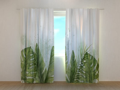 Päivä- ja yöverhot - Eksoottiset vihreät palmunlehdet Digitaalinen tekstiili