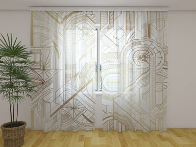 Day and night curtains - Geometric gold and white pattern Digital Textile