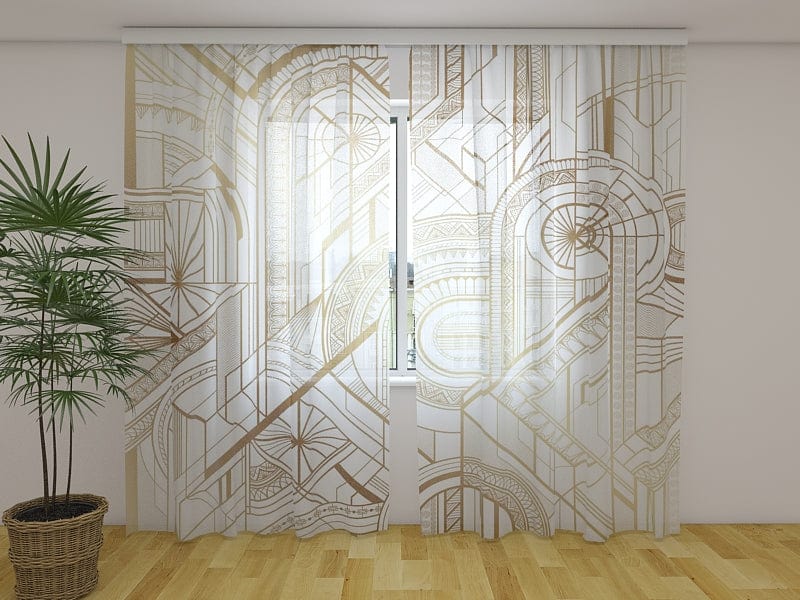 Шторы "День и ночь" - геометрические золотые и белые Рисунок Цифровой текстиль