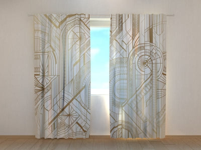 Day and night curtains - Geometric gold and white pattern Digital Textile