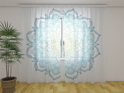 Day and night curtains - Mandala in blue and yellow Digital Textile