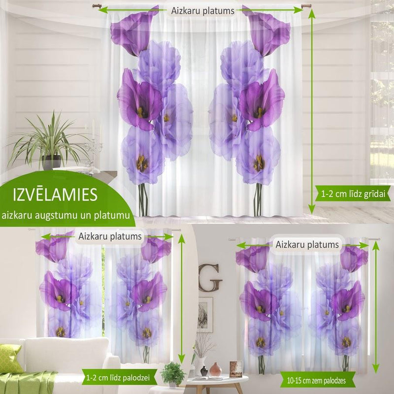Päivä- ja yöverhot - Silmiinpistävät kukat punertavan violetissa Digitaalinen tekstiili