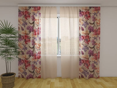 Day and night curtains - Striking flowers in reddish purple Digital Textile