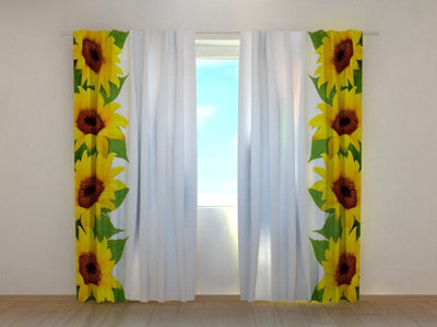 Day and night curtains - Morning sunflowers on white background Digital Textile
