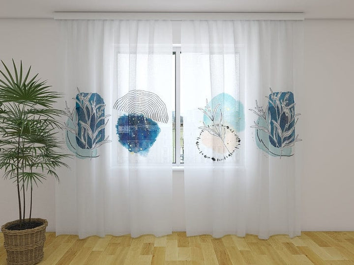 Dienas un nakts aizkari - Smalki zīmējumi zilā krāsā  Tapetenshop.lv