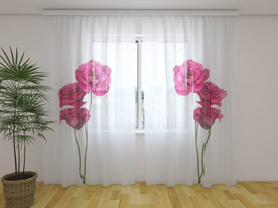 Day and night curtains - Captivating lisianthus flowers on white background Digital Textile