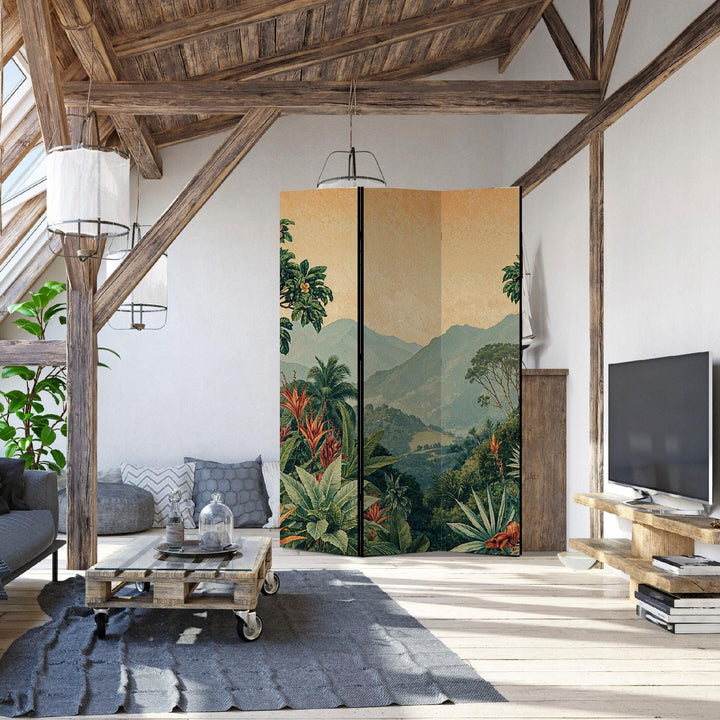 Divpusējs aizslietnis, 135x172, Eksotiskā ainava siltos, zeltainos toņos L-ART