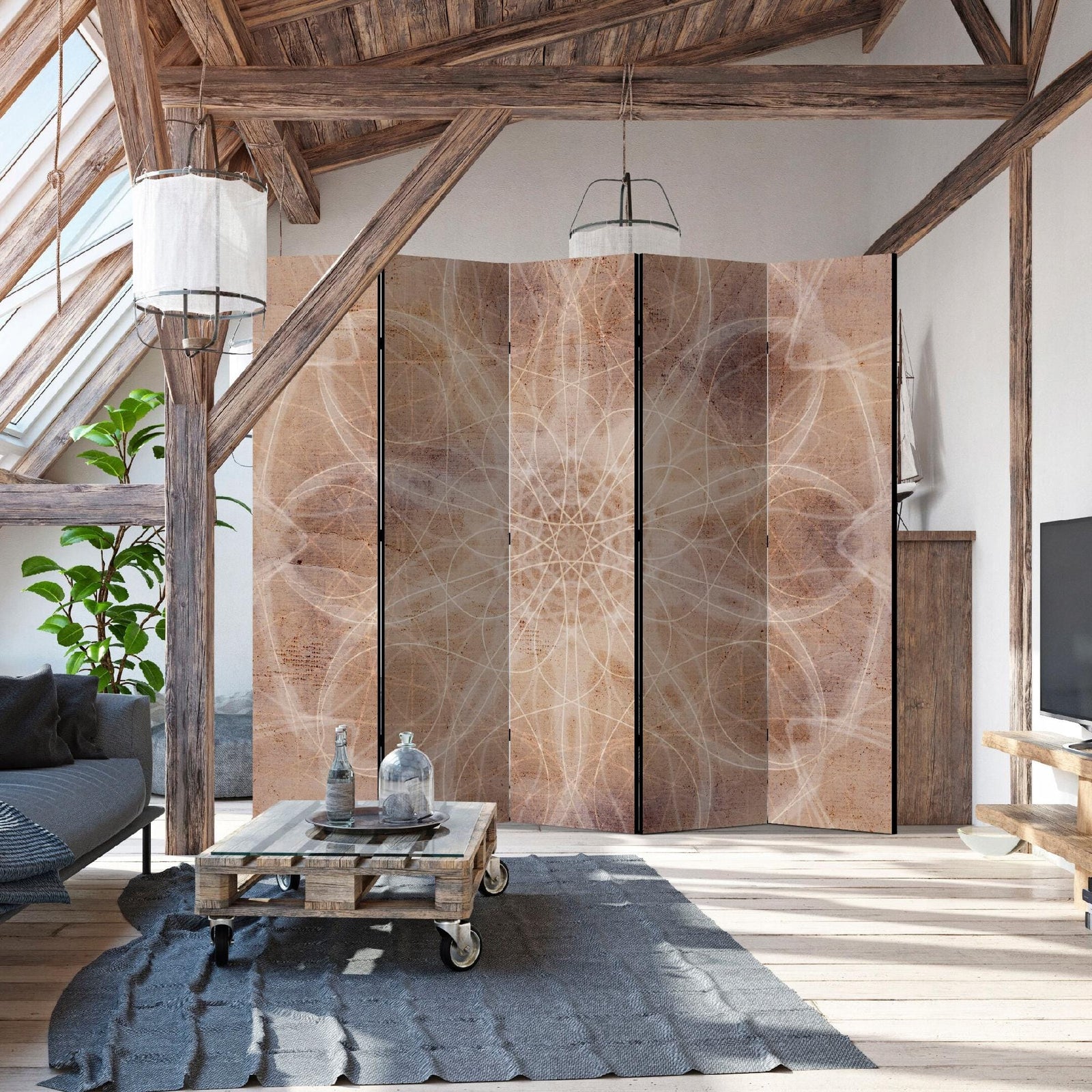 Divpusējs aizslietnis, 225x172, Ģeometriskā harmonija, moderns, ieturēts siltos, zemes toņos L-ART