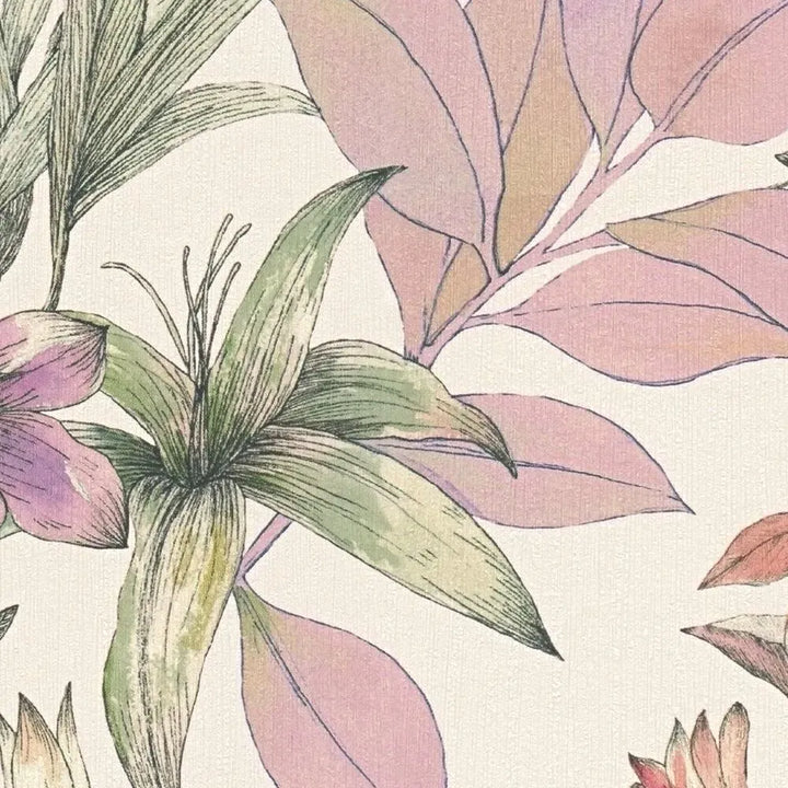 Dzīvespriecīgas tapetes ar ziedu dizainu | zaļa, violeta - 3012500 AS Creation