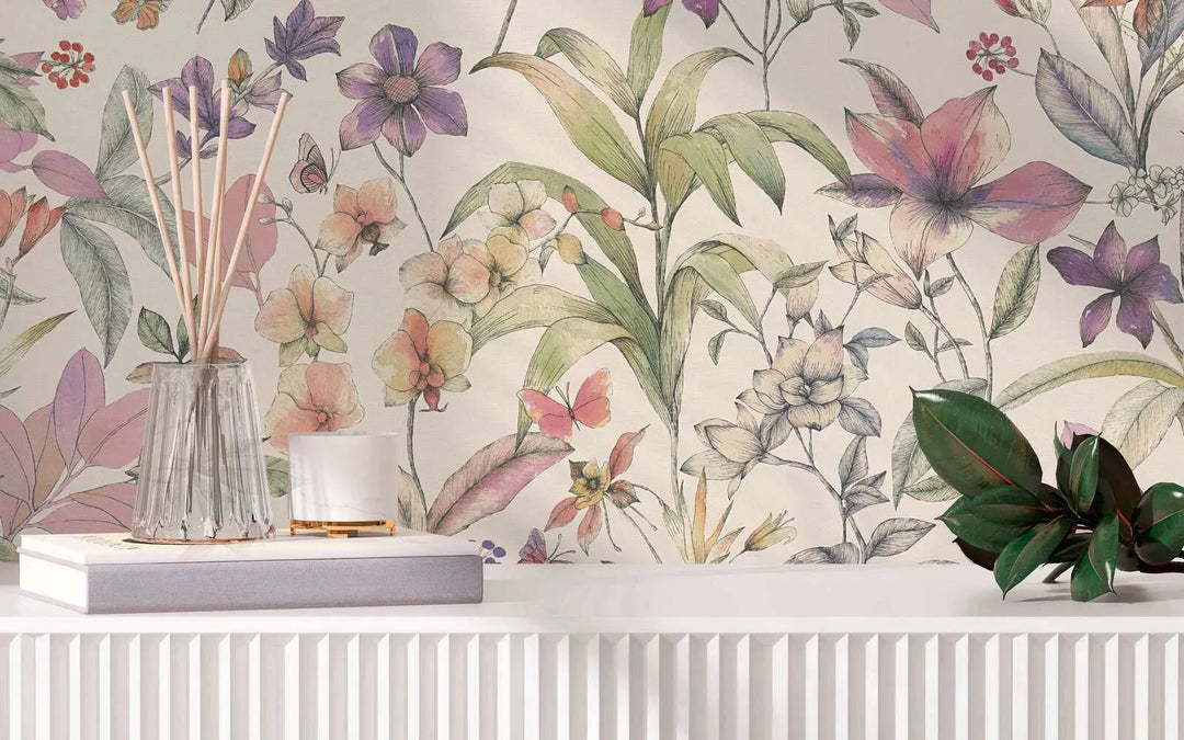 Dzīvespriecīgas tapetes ar ziedu dizainu | zaļa, violeta - 3012500 AS Creation