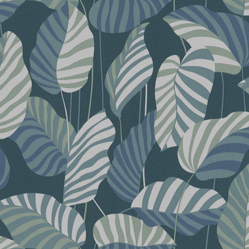 Džiunglių stiliaus tapetai su lapais mėlyna spalva, 1373440 AS Creation