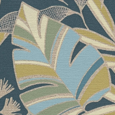 Džiunglių stiliaus tapetai su blizgesio efektu, mėlyna, žalia, auksinė, 1373453 AS Creation