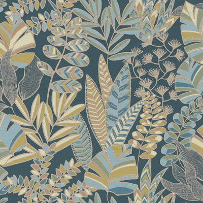 Jungle style wallpaper with gloss effect, blue, green, gold, 1373453 AS Creation