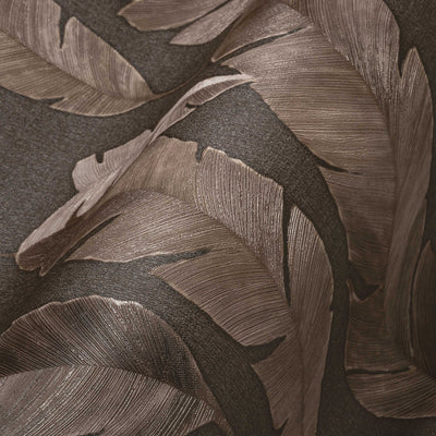 Džiunglių tapetai su šviesiai blizgančiais palmių lapais - rudi, 1375766 AS Creation