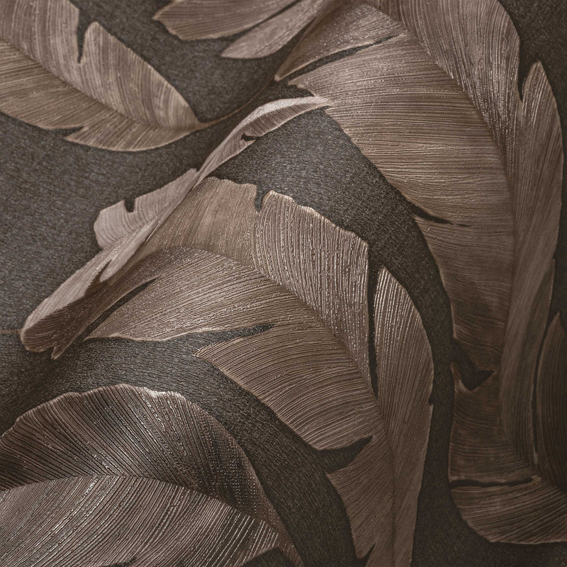 Jungle wallpaper with light shiny palm leaves - brown, 1375766 AS Creation