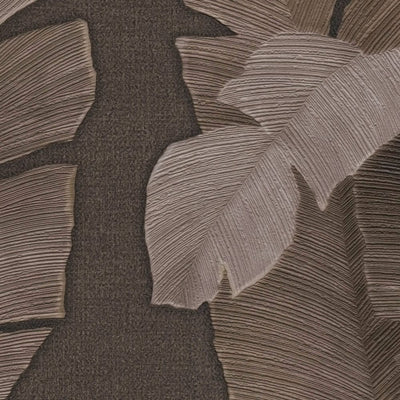 Jungle wallpaper with light shiny palm leaves - brown, 1375766 AS Creation