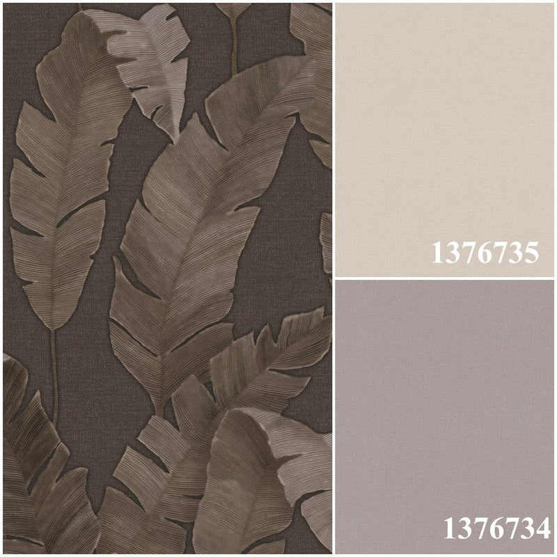 Jungle wallpaper with light shiny palm leaves - brown, 1375766 AS Creation