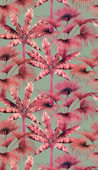 Viidakko taustakuva värikäs kuvio vaaleanpunainen, 1375231 AS Creation
