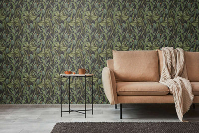 Jungle wallpaper with leaves and flowers, textured and matt, 1401623 AS Creation