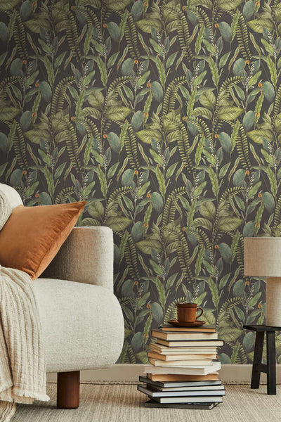 Jungle wallpaper with leaves and flowers, textured and matt, 1401623 AS Creation