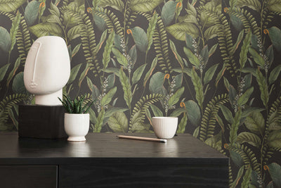 Jungle wallpaper with leaves and flowers, textured and matt, 1401623 AS Creation